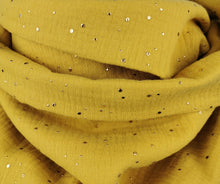 Lade das Bild in den Galerie-Viewer, Musselin Loop in senf-gelb mit goldenen Punkten
